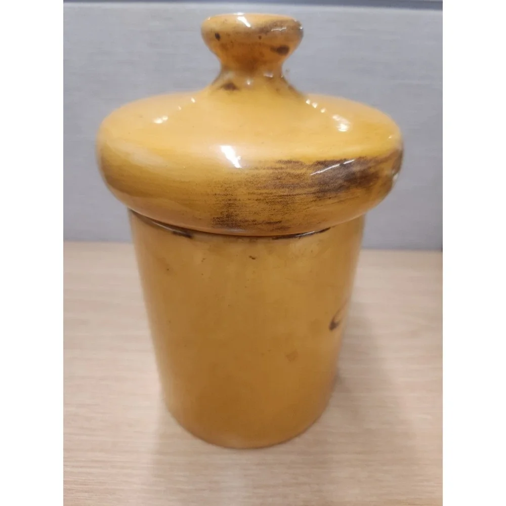 Vintage MCM Holiday Designs Tea Lidded Ceramic Canister‎ Harvest Yellow Mushroom